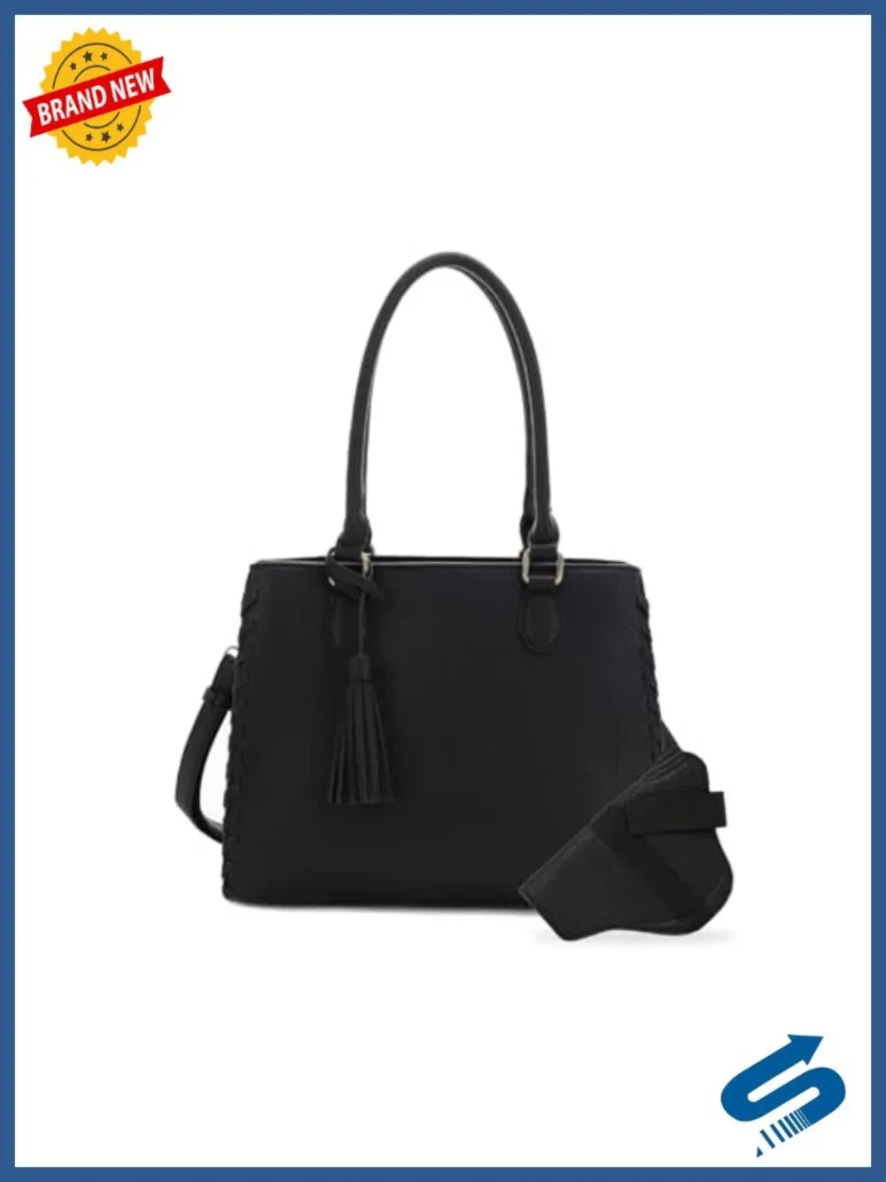 Faux Leather Satchel Crossbody Bag with Tassel Concealed Carry Pocket